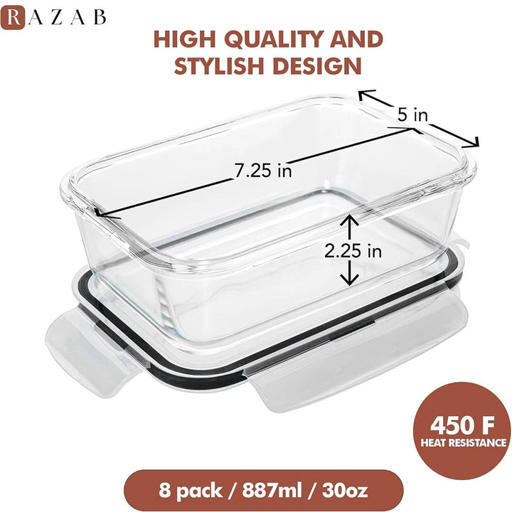 Set of 16 Pc Glass Food Storage Container - 16_SSGFood_Set_Black