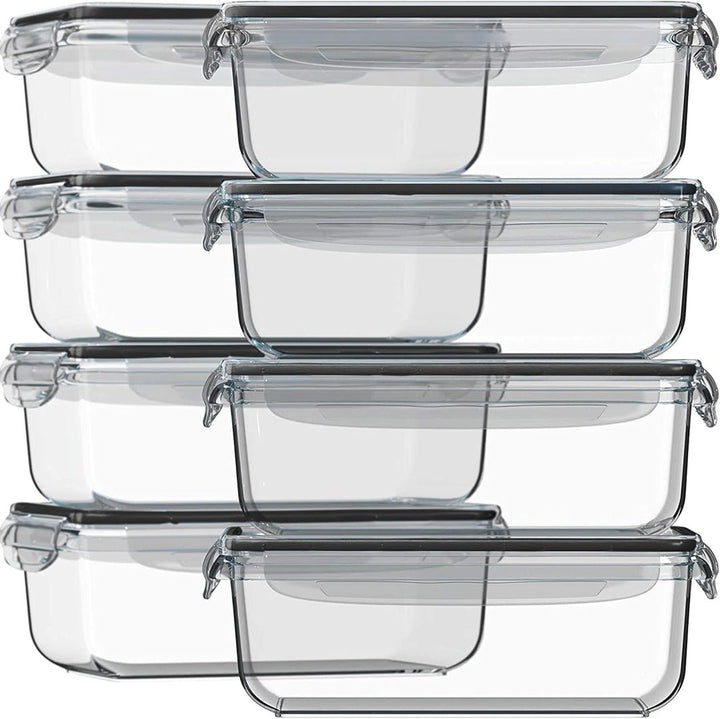 Set of 16 Pc Glass Food Storage Container - 16_SSGFood_Set_Black
