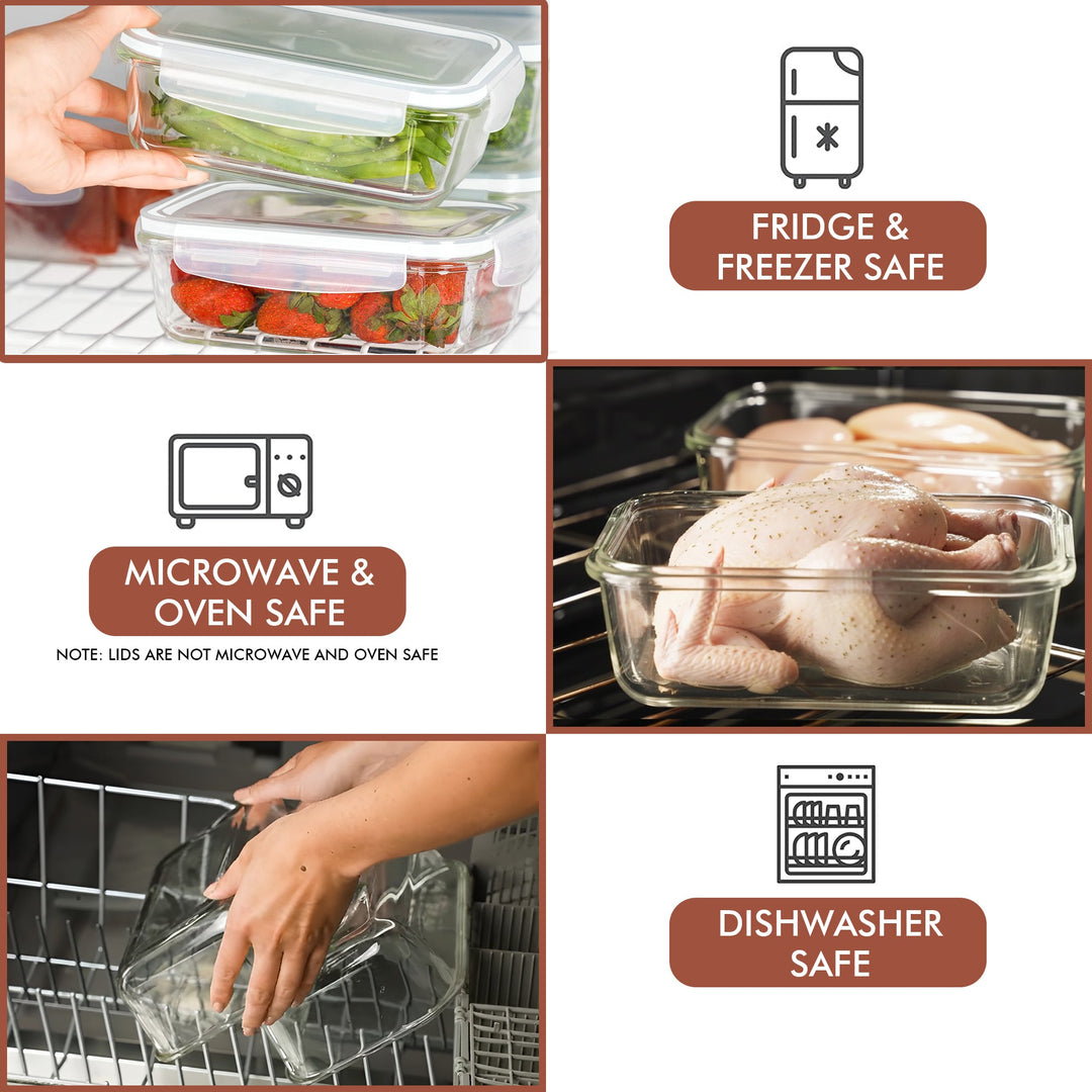 Set of 16 Pc Glass Food Storage Container - 16_SSGFood_Set_White