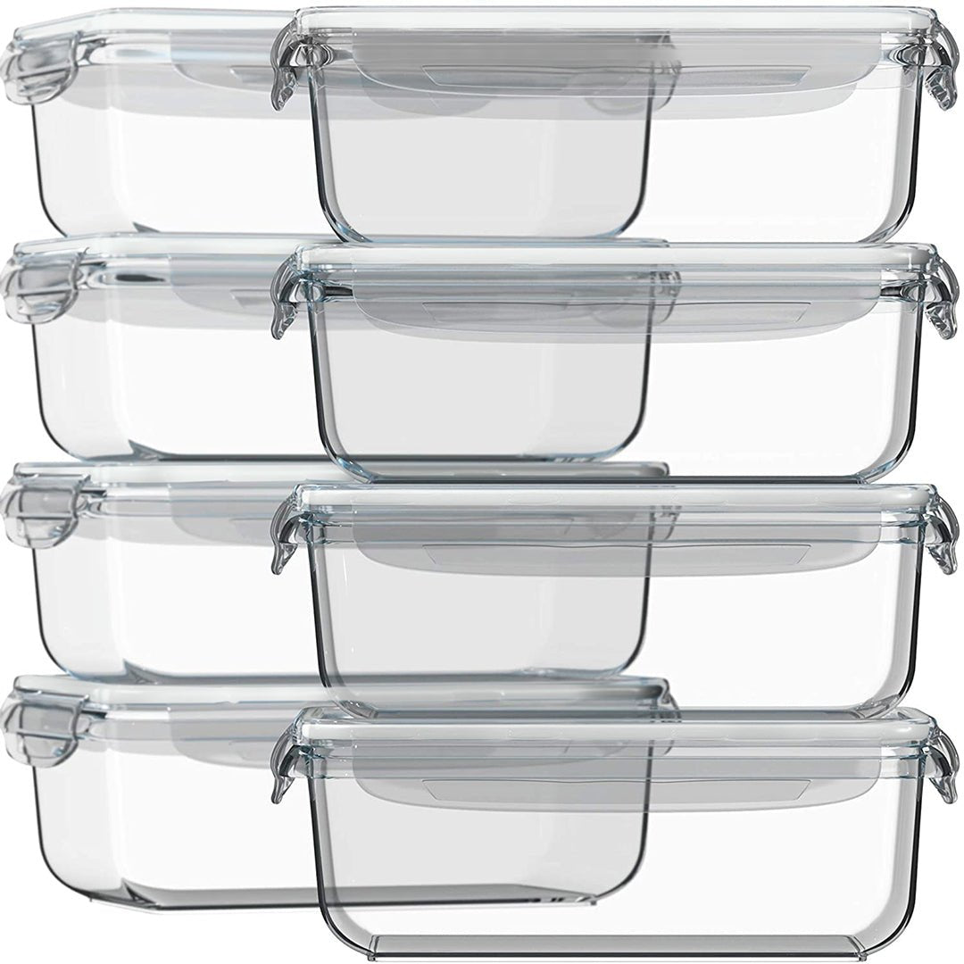 Set of 16 Pc Glass Food Storage Container - 16_SSGFood_Set_White