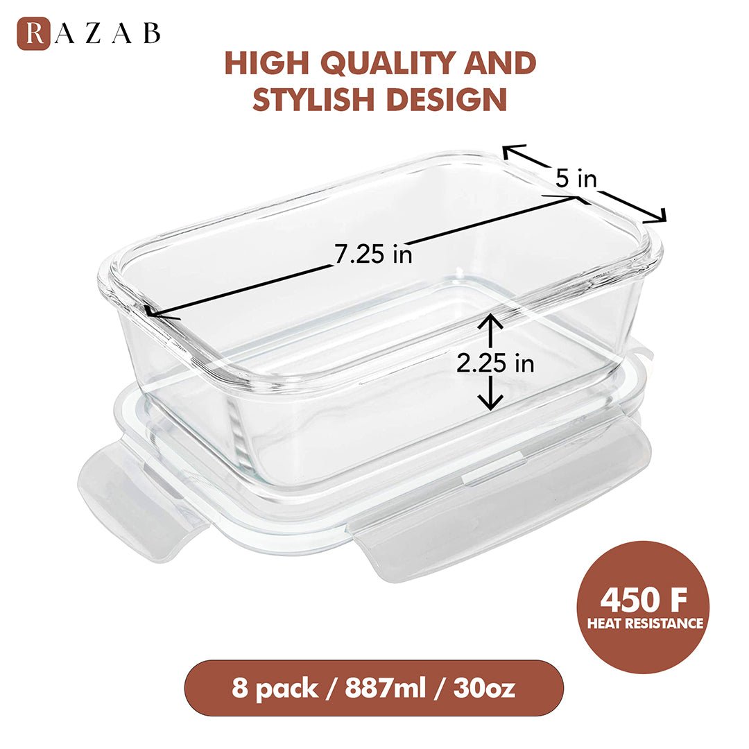 Set of 16 Pc Glass Food Storage Container - 16_SSGFood_Set_White