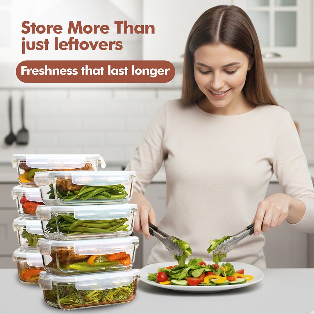 Set of 16 Pc Glass Food Storage Container - 16_SSGFood_Set_White