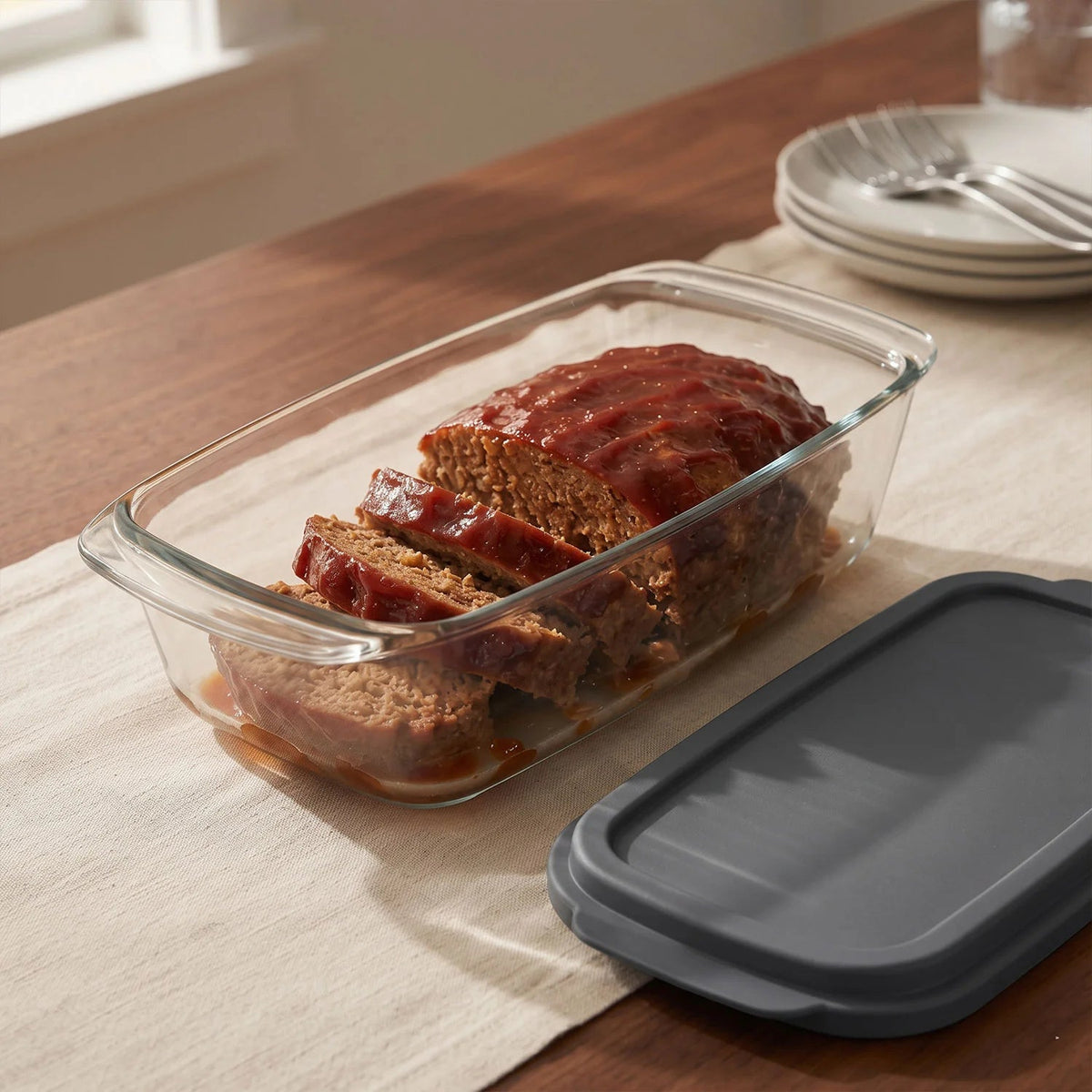 Set Of 2 Glass Loaf Pan Containers - 2setGreyLoafPan_NewLid