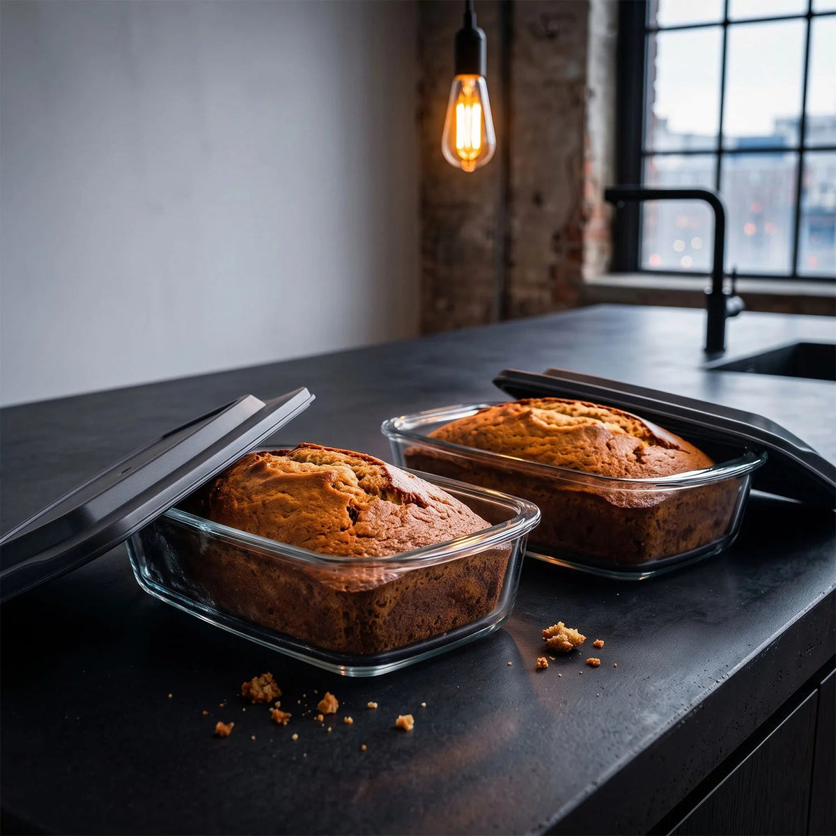 Set Of 2 Glass Loaf Pan Containers - 2setGreyLoafPan_NewLid