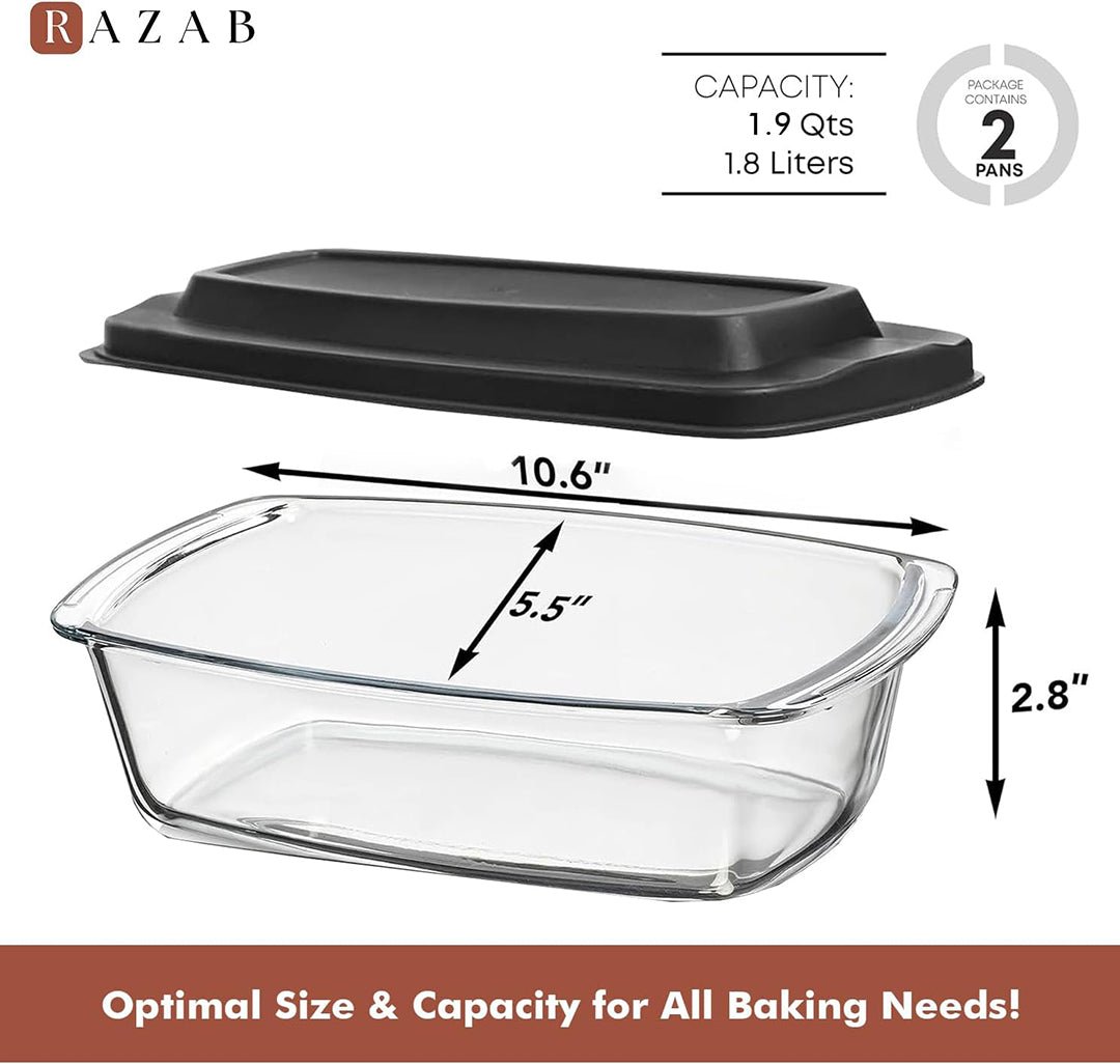 Set Of 2 Glass Loaf Pan Containers - 2setLoafPan_NewLid_DarkBlue