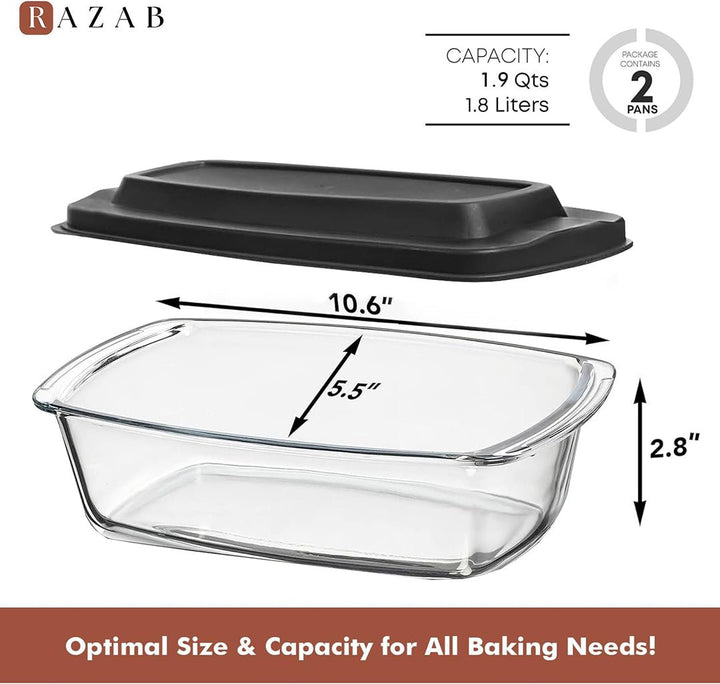 Set Of 2 Glass Loaf Pan Containers - 2setLoafPan_NewLid_DarkBlue