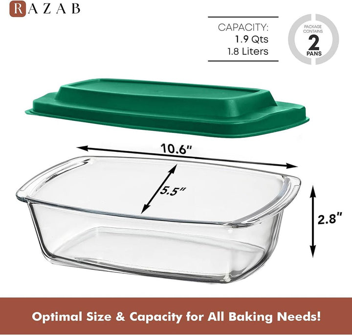 Set Of 2 Glass Loaf Pan Containers - 2setLoafPan_NewLid_DarkBlue