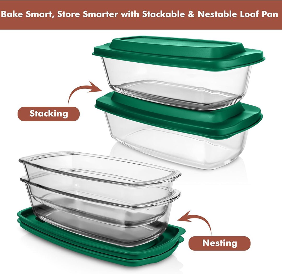 Set Of 2 Glass Loaf Pan Containers - 2setLoafPan_NewLid_DarkBlue