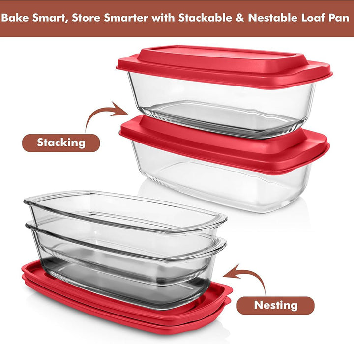 Set Of 2 Glass Loaf Pan Containers - 2setLoafPan_NewLid_DarkBlue