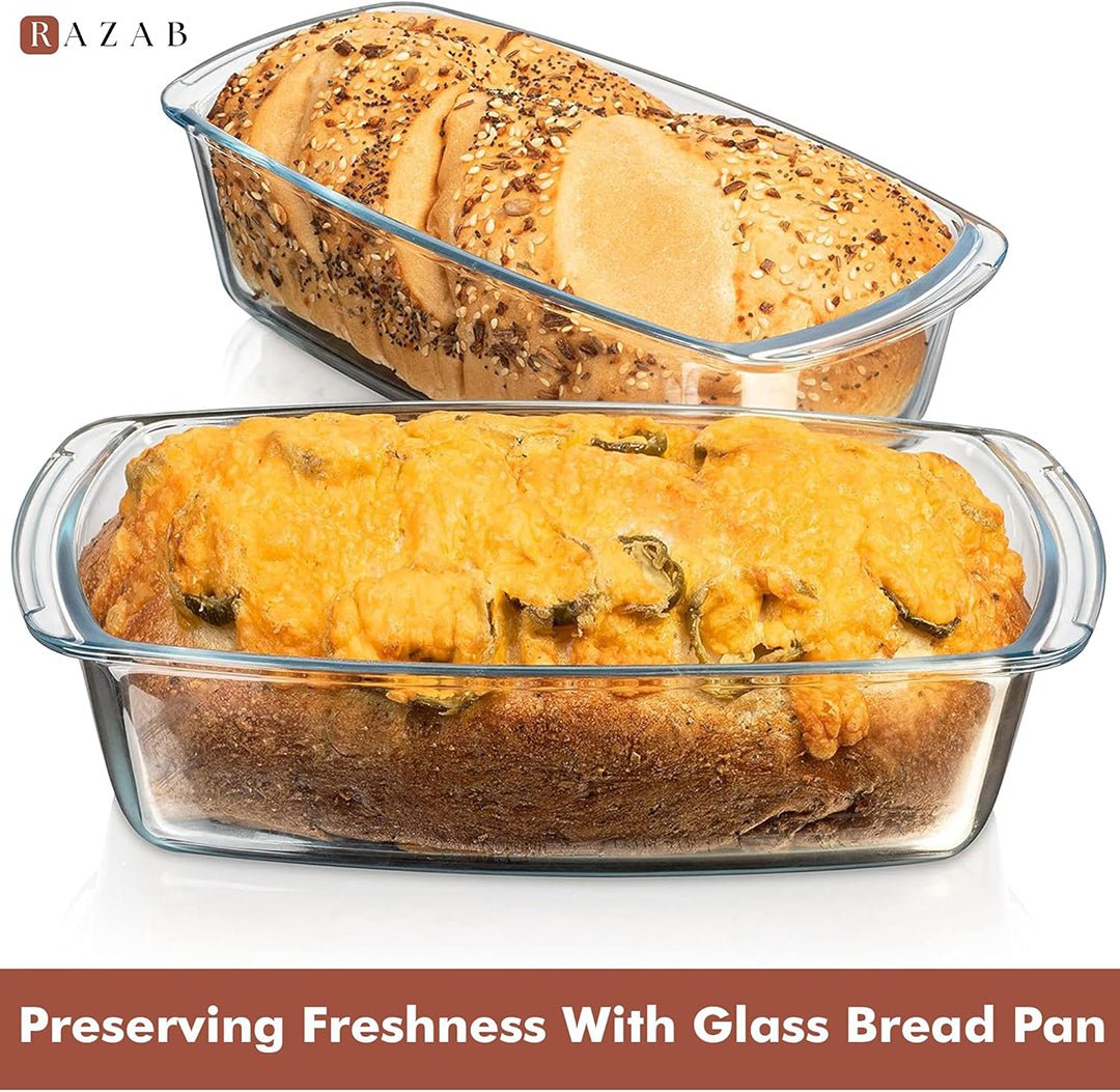 Set Of 2 Glass Loaf Pan Containers - 2setLoafPan_NewLid_DarkBlue