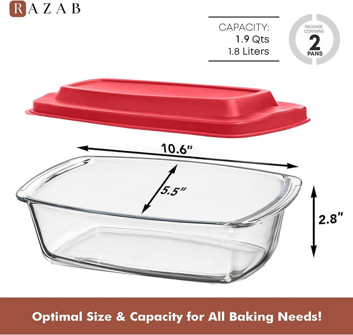 Set Of 2 Glass Loaf Pan Containers - 2setLoafPan_NewLid_DarkBlue