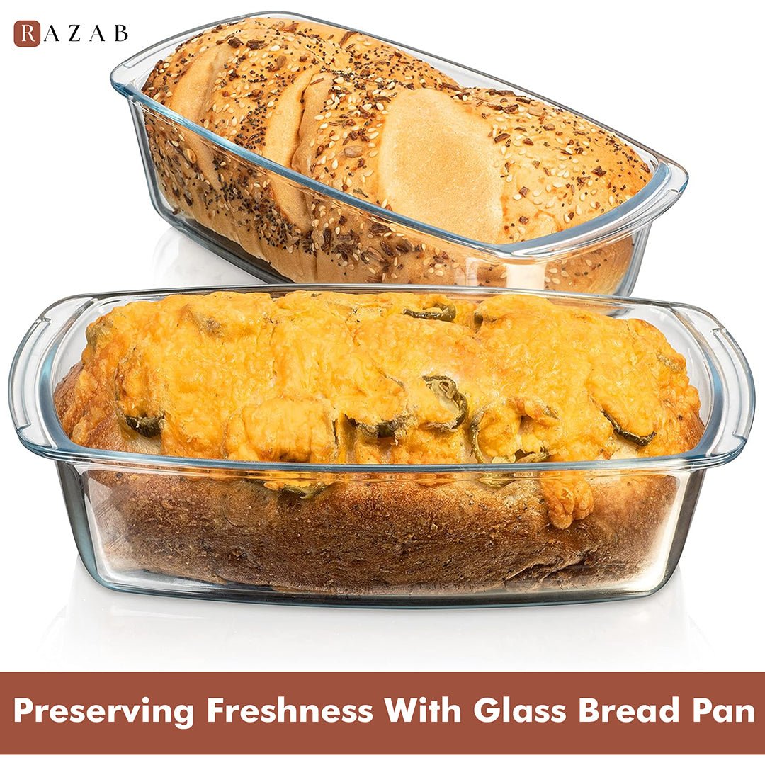 Set Of 2 Glass Loaf Pan Containers - 2setLoafPan_NewLid_DarkBlue
