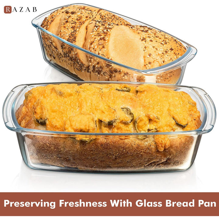 Set Of 2 Glass Loaf Pan Containers - 2setLoafPan_NewLid_DarkBlue