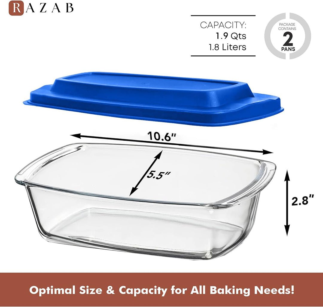 Set Of 2 Glass Loaf Pan Containers - 2setLoafPan_NewLid_DarkBlue