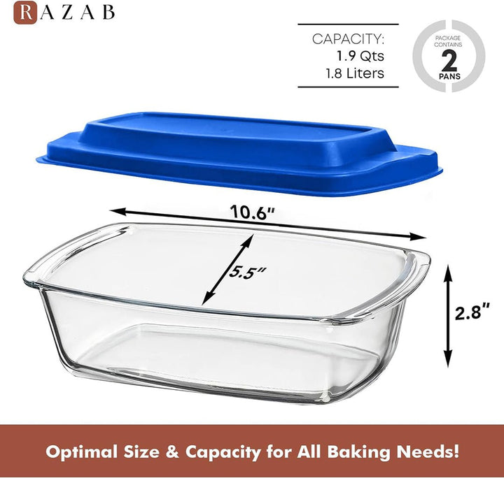 Set Of 2 Glass Loaf Pan Containers - 2setLoafPan_NewLid_DarkBlue