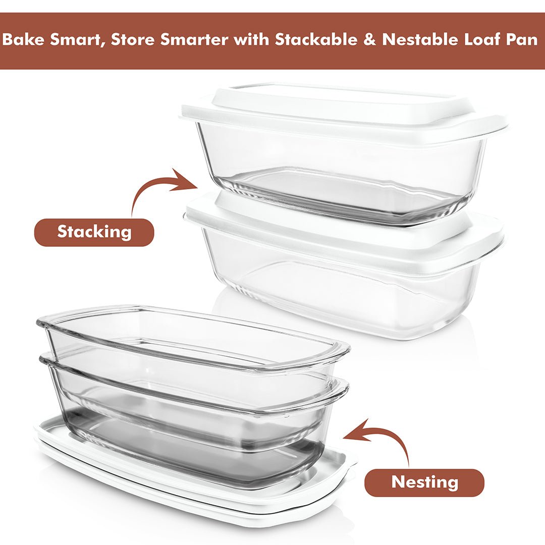 Set Of 2 Glass Loaf Pan Containers - 2setLoafPan_NewLid_DarkBlue