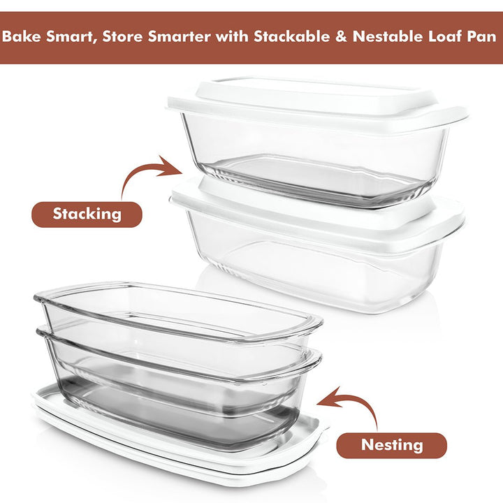 Set Of 2 Glass Loaf Pan Containers - 2setLoafPan_NewLid_DarkBlue