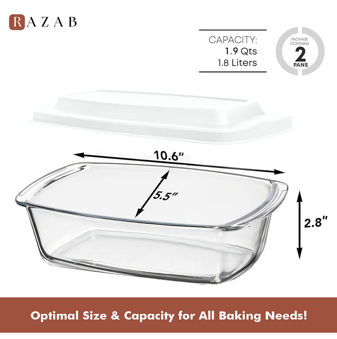 Set Of 2 Glass Loaf Pan Containers - 2setLoafPan_NewLid_DarkBlue