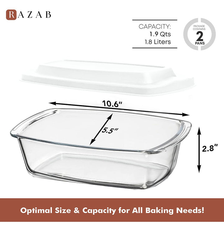 Set Of 2 Glass Loaf Pan Containers - 2setLoafPan_NewLid_DarkBlue