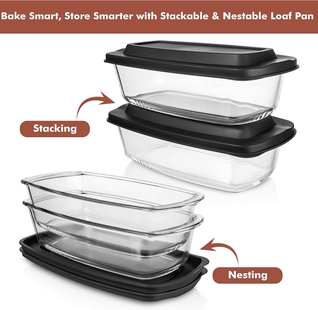 Set Of 2 Glass Loaf Pan Containers - 2setLoafPan_NewLid_DarkBlue