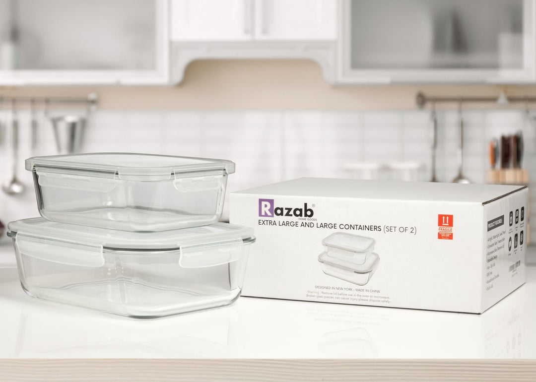 1500ML and 2700ML - Set of 2 Glass Food Storage Container