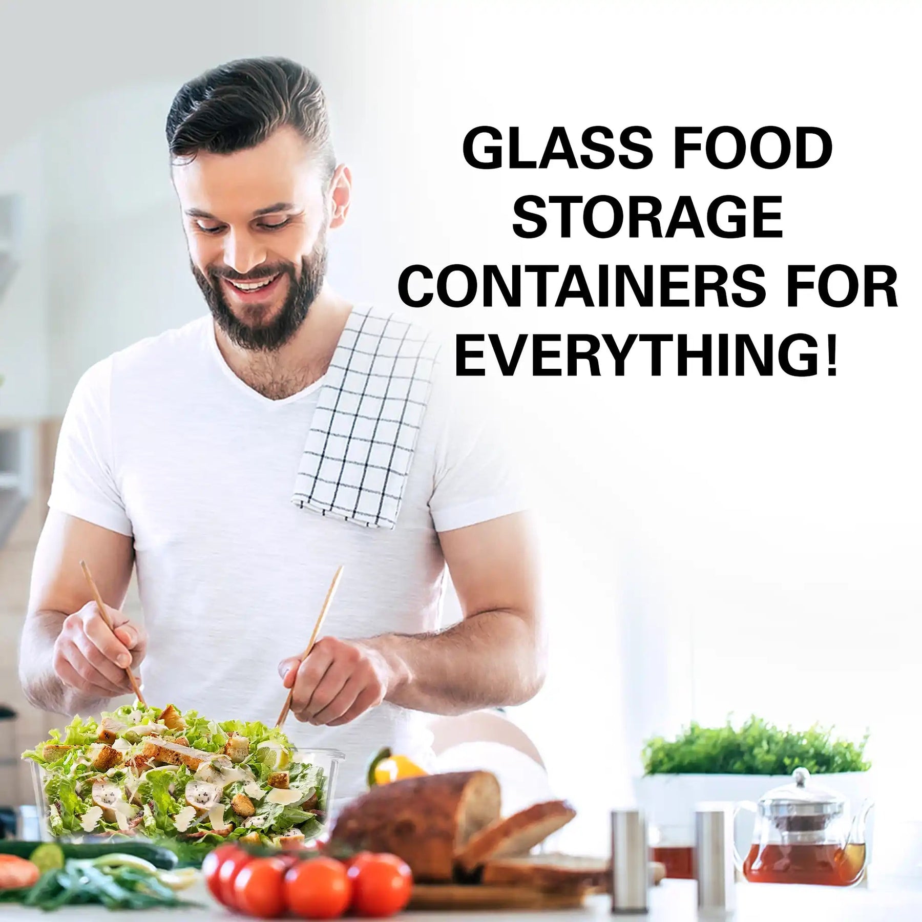 Razab Glass Food Storage Airtight Containers, Microwave Safe, 1520ml/2700ml