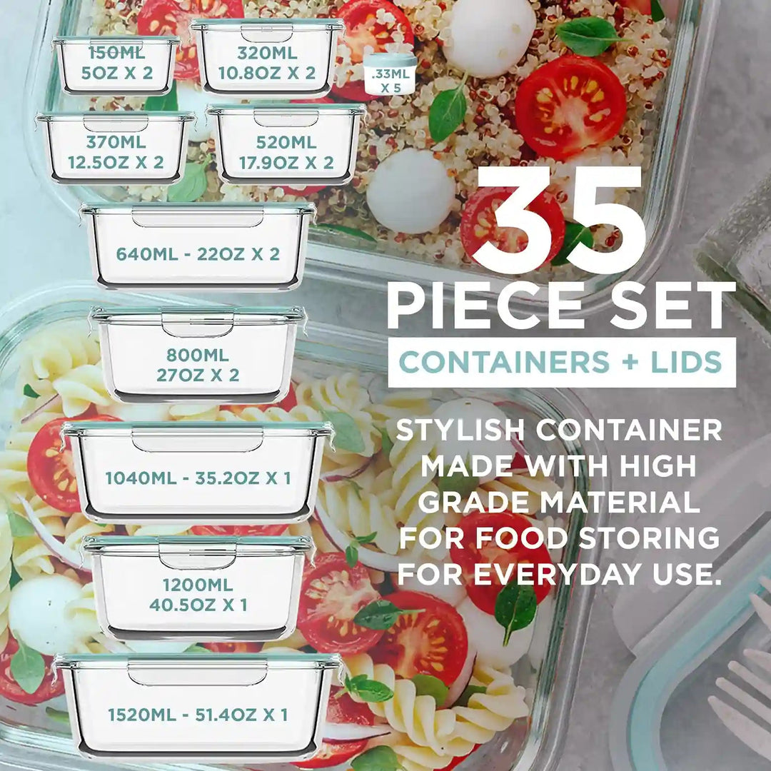 30 Pieces Glass Food Storage Containers Set, Airtight Meal Prep