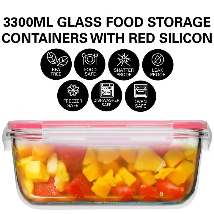 3300ML Glass Container with Red Silicon Lid -