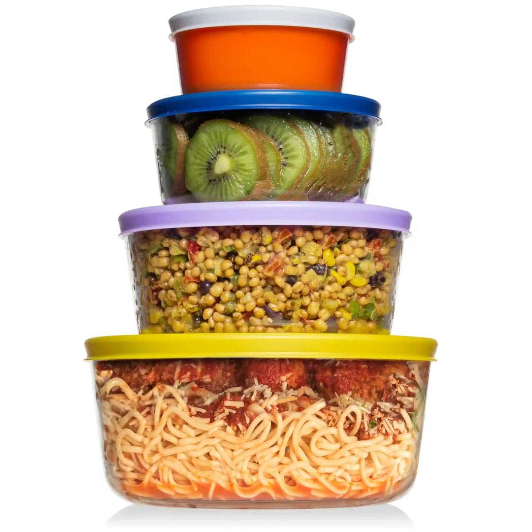 4 pc Round Glass Food Storage Containers (2 sets of Colored Lids)