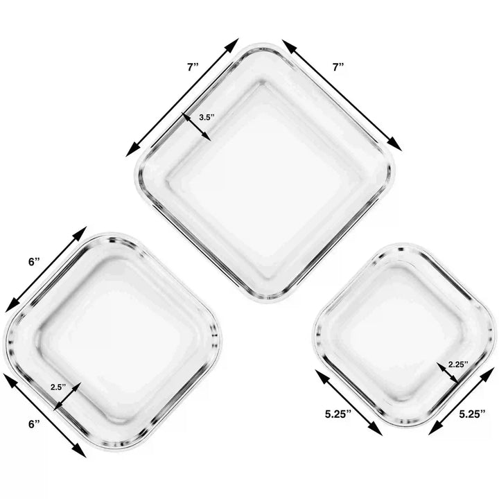 6 PC Glass Containers Set - 3 Unique Sizes -