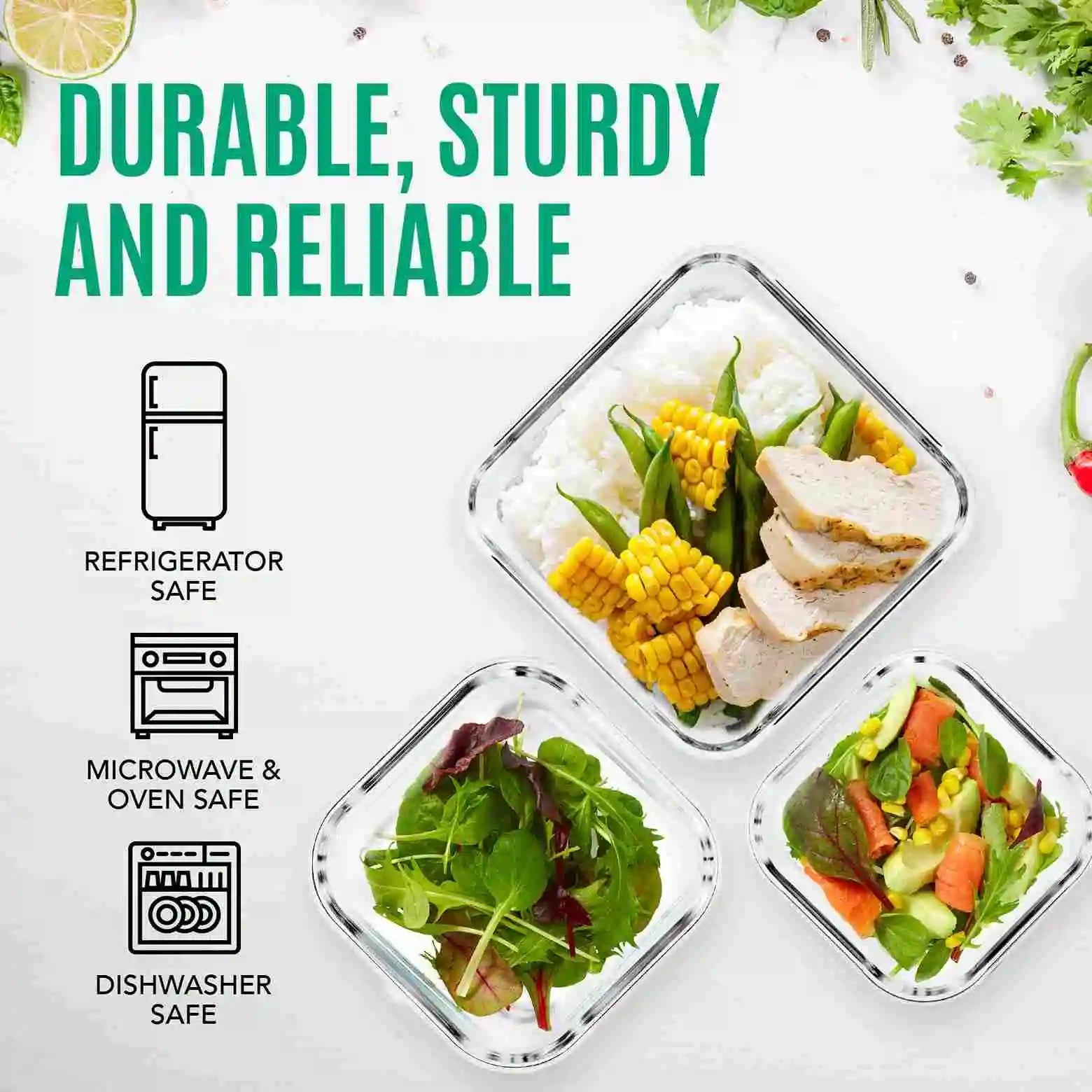 Razab 24 Piece Glass Food Storage Containers w/Airtight Lids - Microwave