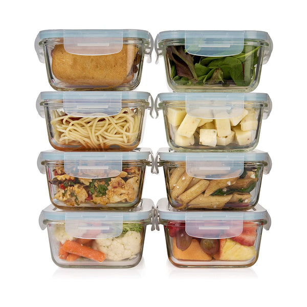 Glass Storage Containers with Lids 30 oz 16 PC Set of 8 Glass Food Storage - BPA