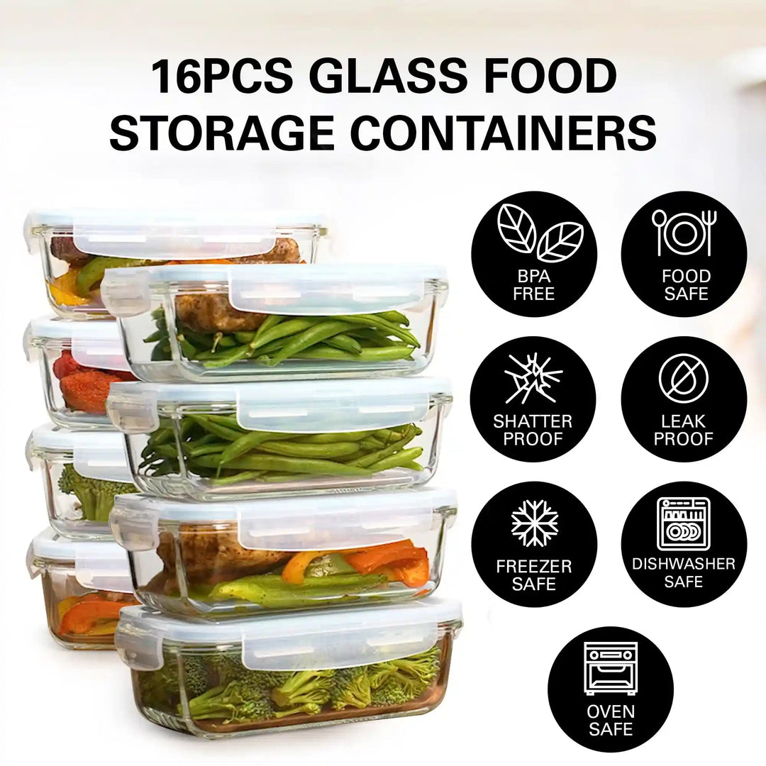 16-Pc Glass Food Storage Set